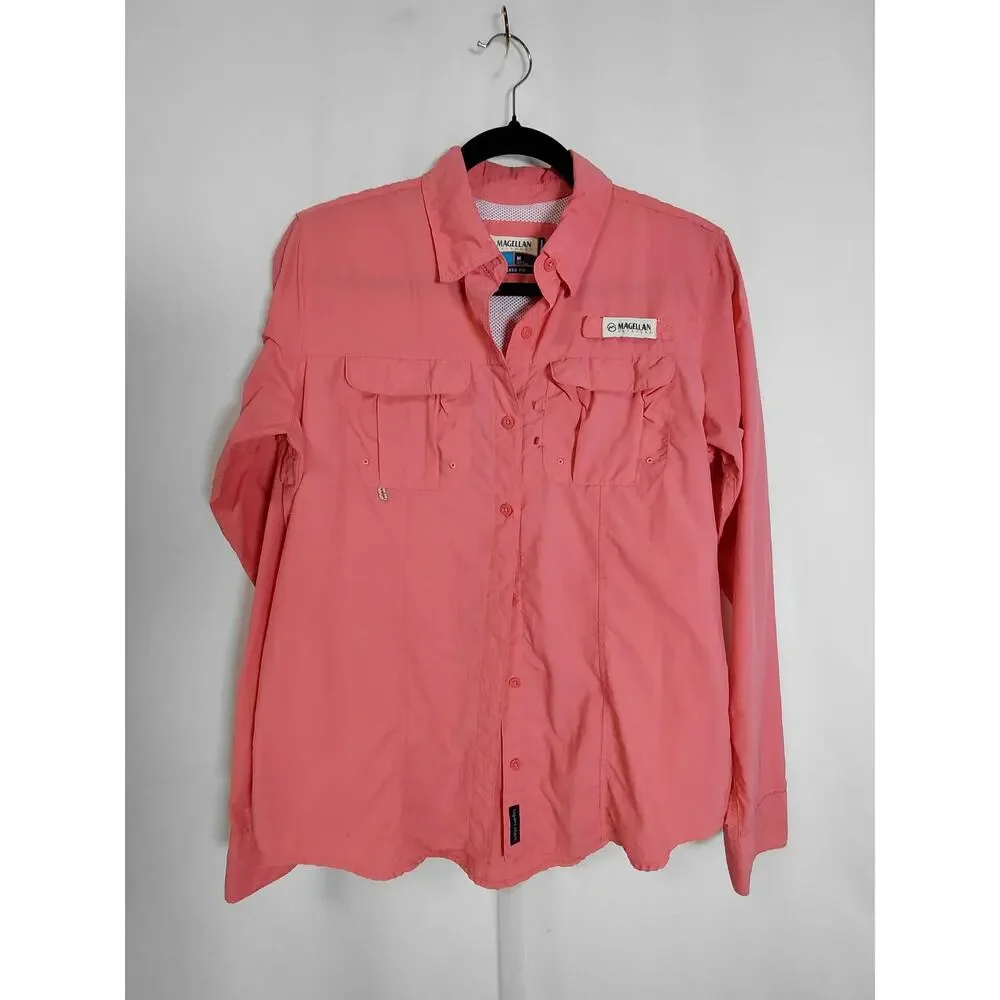 Magellan Outdoors Fish Gear Relaxed Fit Embroidered Button-Up Shirt Men Size M